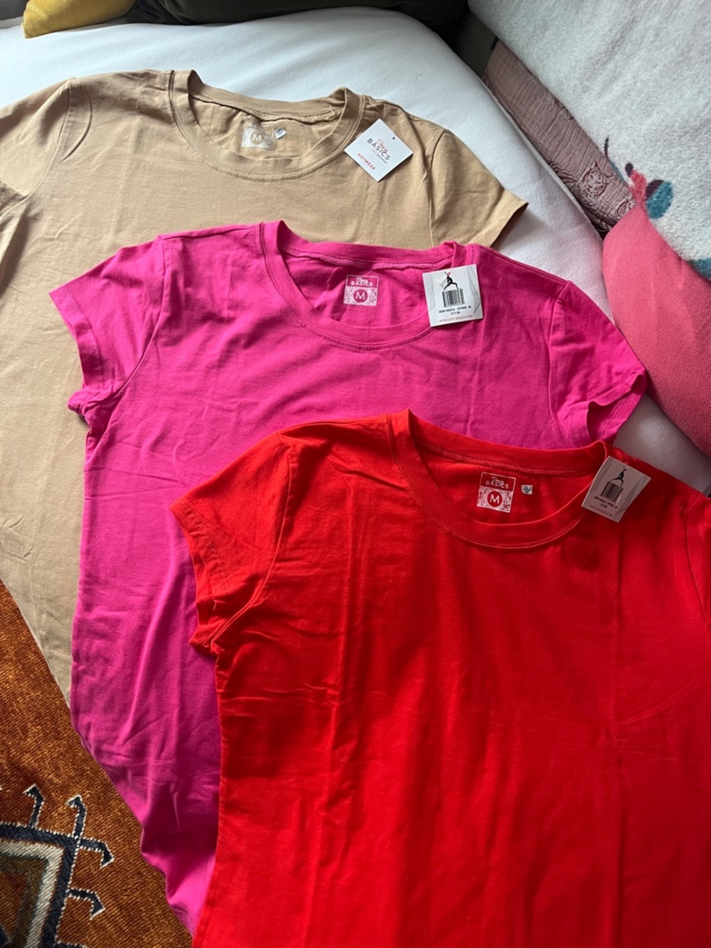 Everyday Short Sleeve Tee Pack - (Brand: ) Red, Hot Pink, Tan